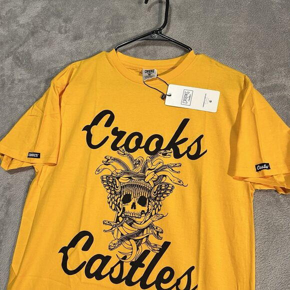 Crooks and Castles Shirt Men's Medium Yellow Medusa Skull Short Sleeve Shirt - Picture 3 of 7